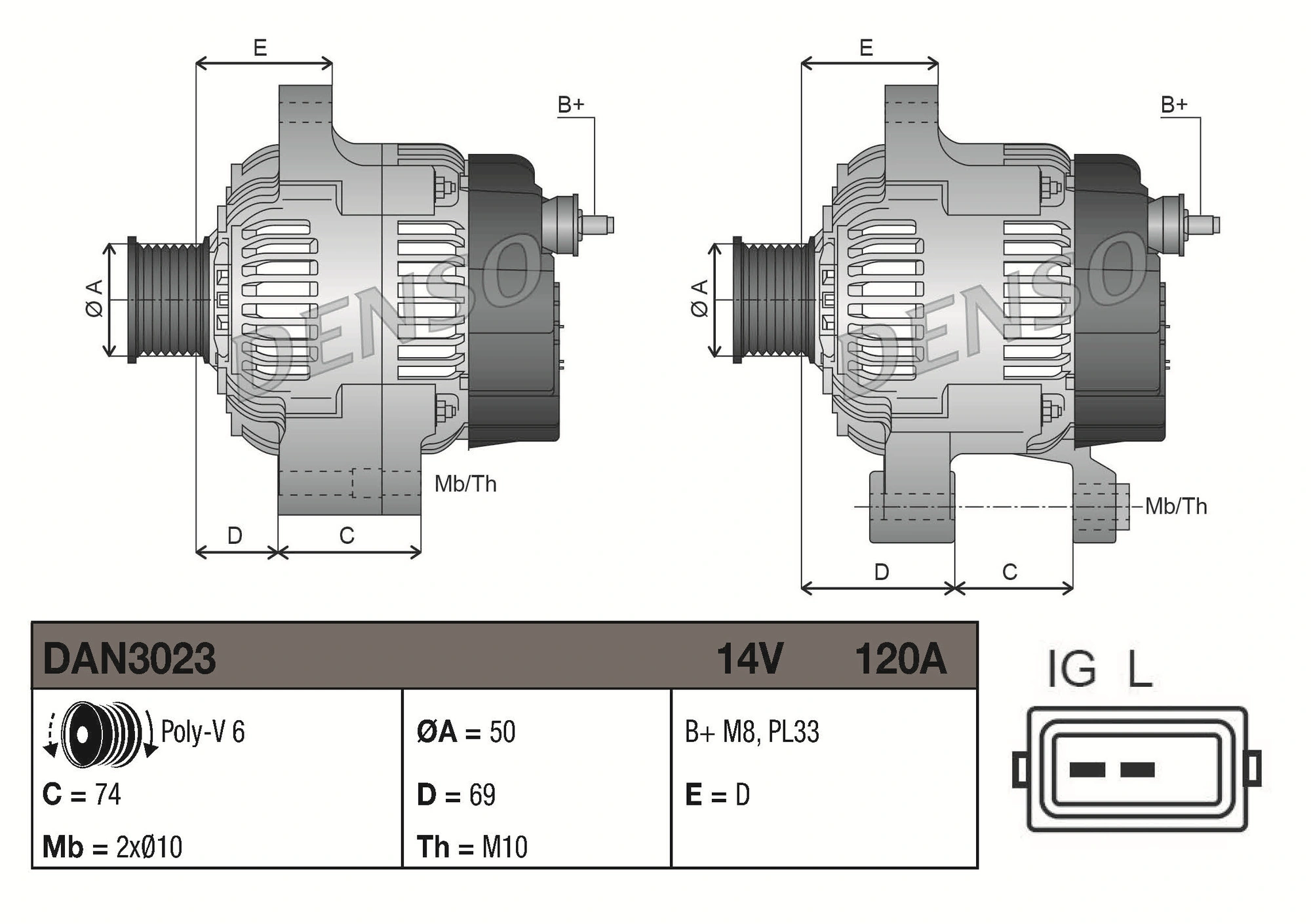 Alternateur DENSO DAN3023