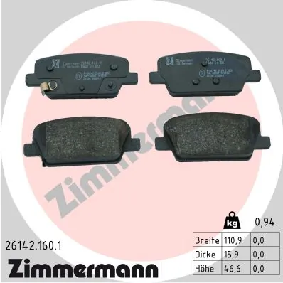 ZIMMERMANN 26142.160.1 — Колодки гальмівні дискові