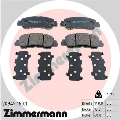 ZIMMERMANN 20949.160.1 — Колодки гальмівні дискові (комплект 4 шт)