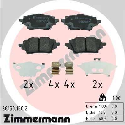 Колодки гальмівні дискові ZIMMERMANN 26153.160.2 для Toyota Corolla, C-HR, Suzuki Swace та інших