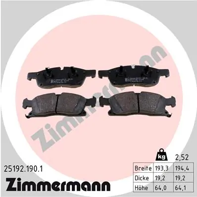 ZIMMERMANN 25192.190.1 — Гальмівні колодки, дискові