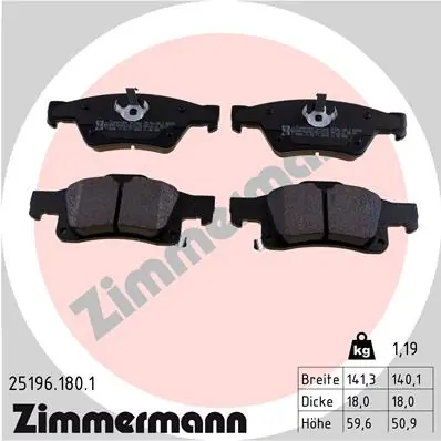 ZIMMERMANN 25196.180.1 — Колодки гальмівні дискові (комплект 4 шт)