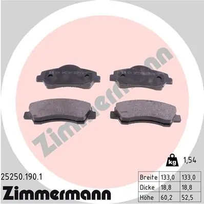 ZIMMERMANN 25250.190.1 — Гальмівні колодки, дискові