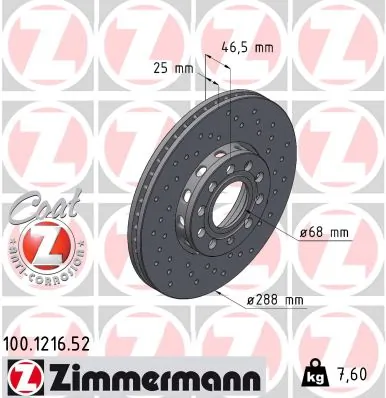 ZIMMERMANN 100.1216.52 — Гальмівний диск
