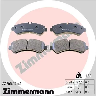 ZIMMERMANN 22768.165.1 — Колодки гальмівні дискові (комплект 4 шт)