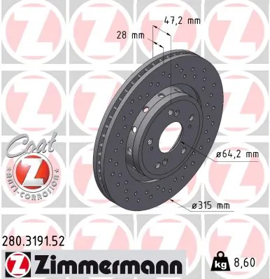 ZIMMERMANN 280.3191.52 — Диск гальмівний