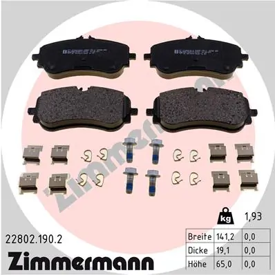 ZIMMERMANN 22802.190.2 — Колодки гальмівні дискові (комплект 4 шт)
