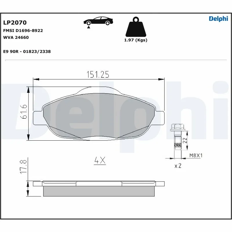 Kit de plaquettes de frein, frein à disque DELPHI LP2070
