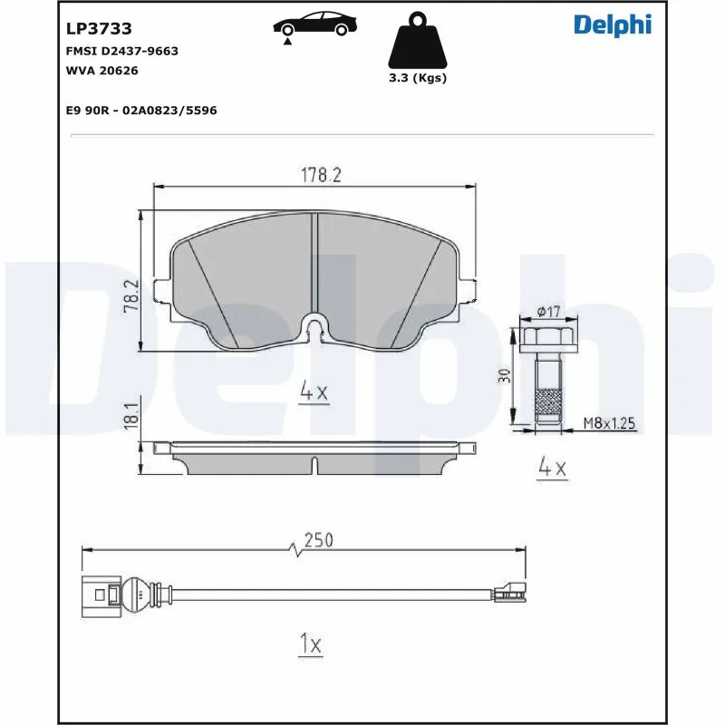 Kit de plaquettes de frein, frein à disque DELPHI LP3733