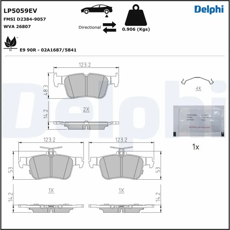 Kit de plaquettes de frein, frein à disque DELPHI LP5059EV