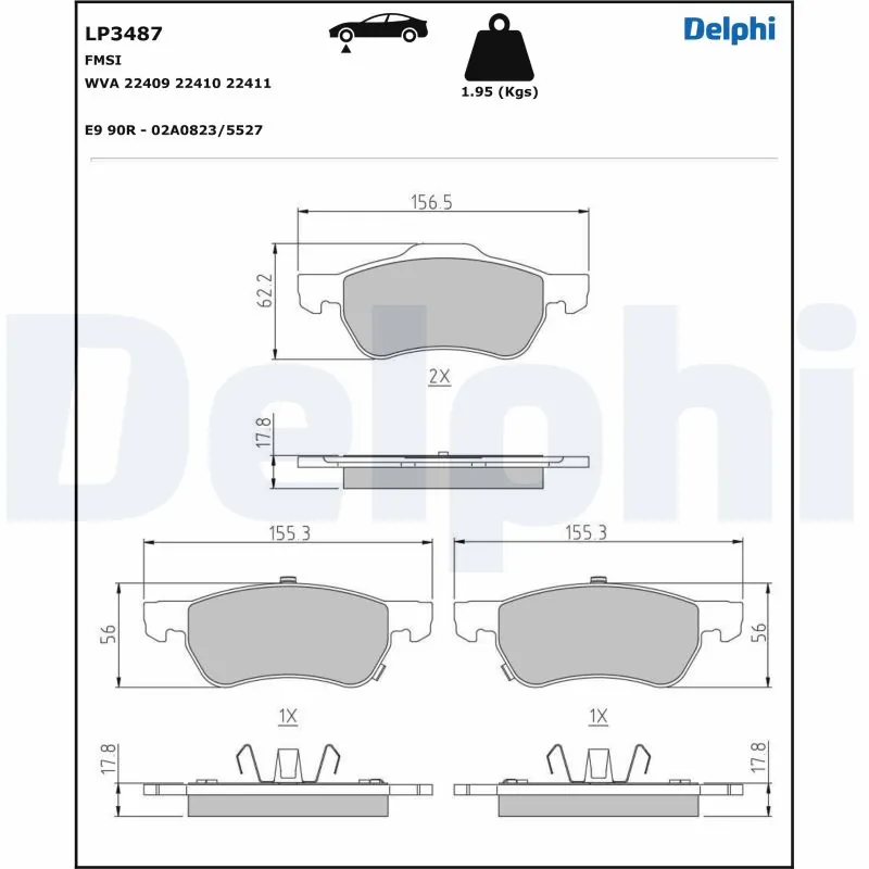 Kit de plaquettes de frein, frein à disque DELPHI LP3487