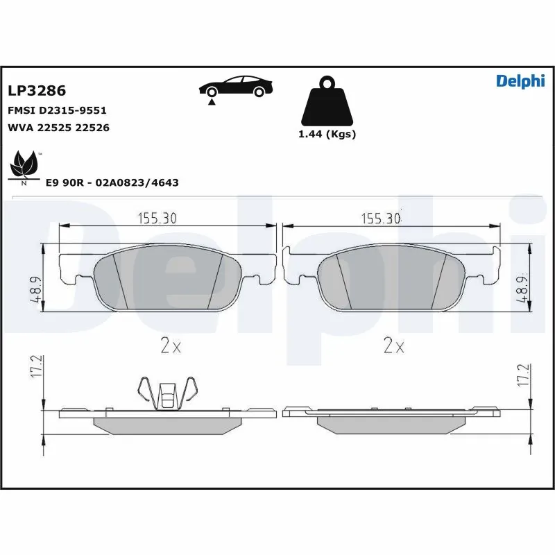 Kit de plaquettes de frein, frein à disque DELPHI LP3286