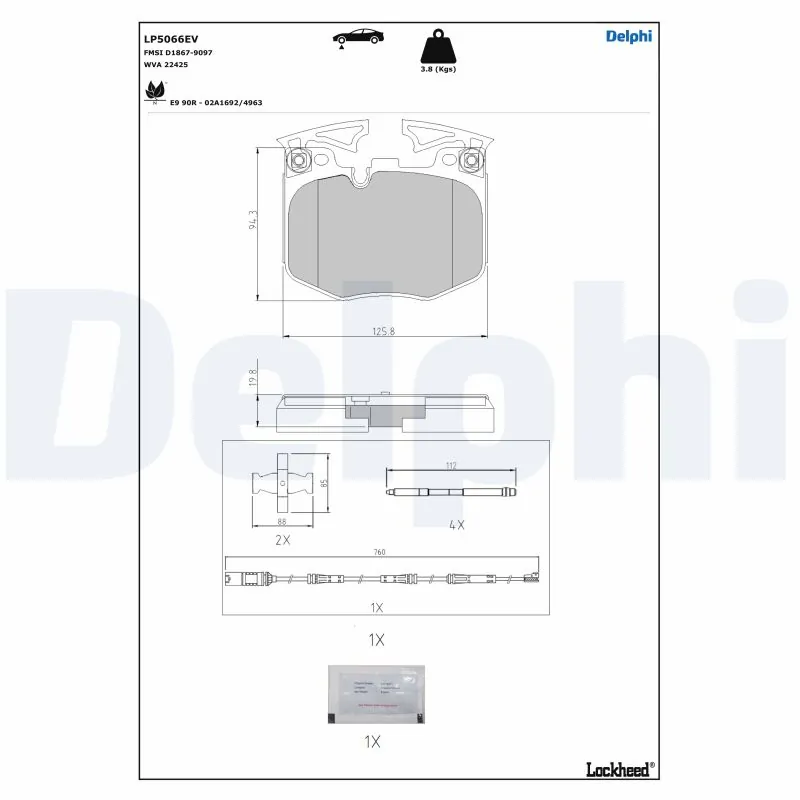 Kit de plaquettes de frein, frein à disque DELPHI LP5066EV