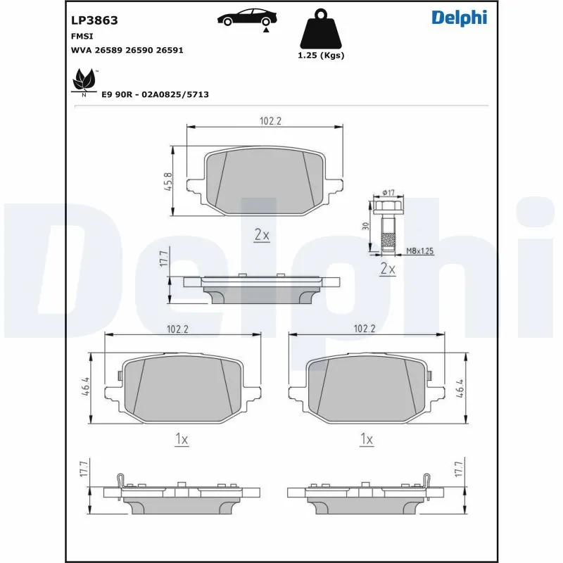 Kit de plaquettes de frein, frein à disque DELPHI LP3863