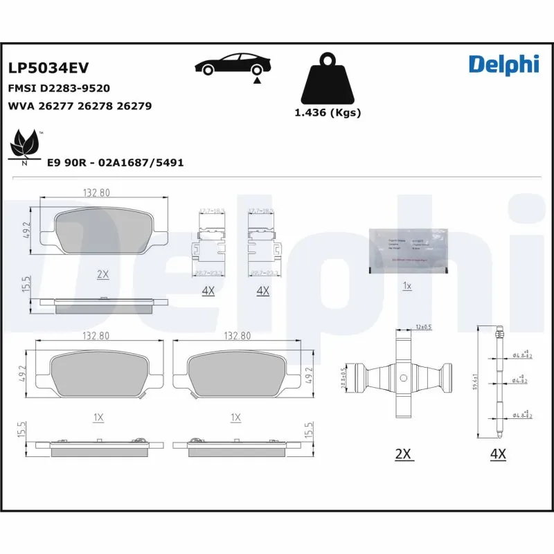 Kit de plaquettes de frein, frein à disque DELPHI LP5034EV