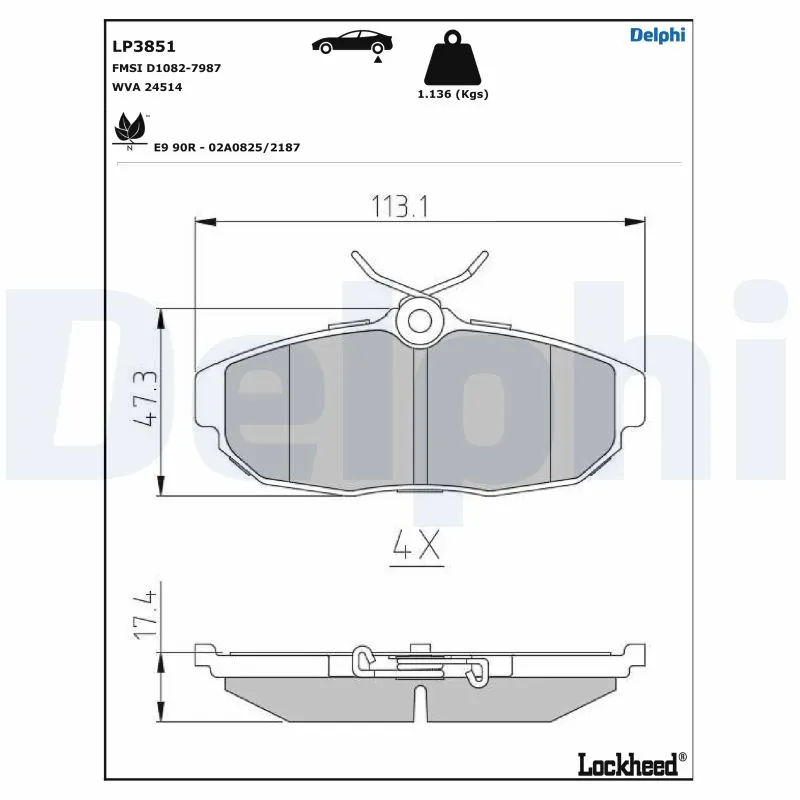 Kit de plaquettes de frein, frein à disque DELPHI LP3851