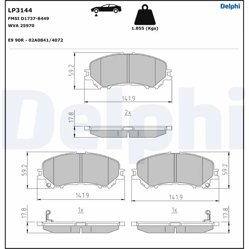 Kit de plaquettes de frein, frein à disque DELPHI LP3144