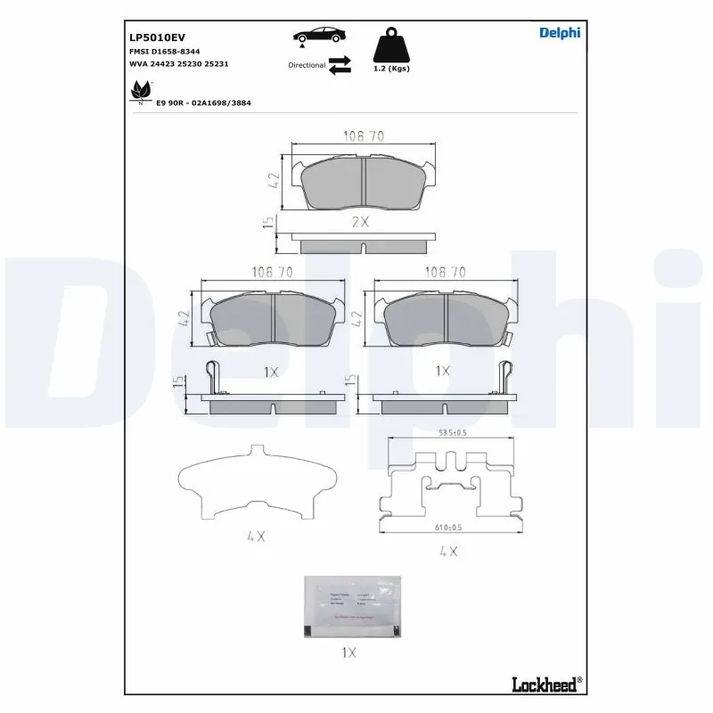 Kit de plaquettes de frein, frein à disque DELPHI LP5010EV