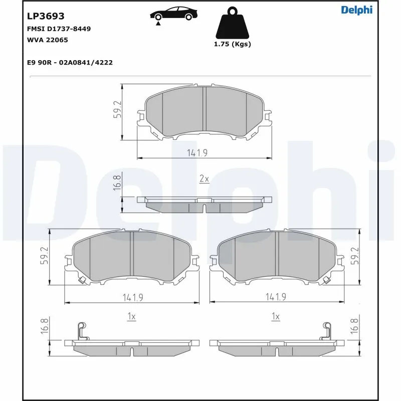 Kit de plaquettes de frein, frein à disque DELPHI LP3693