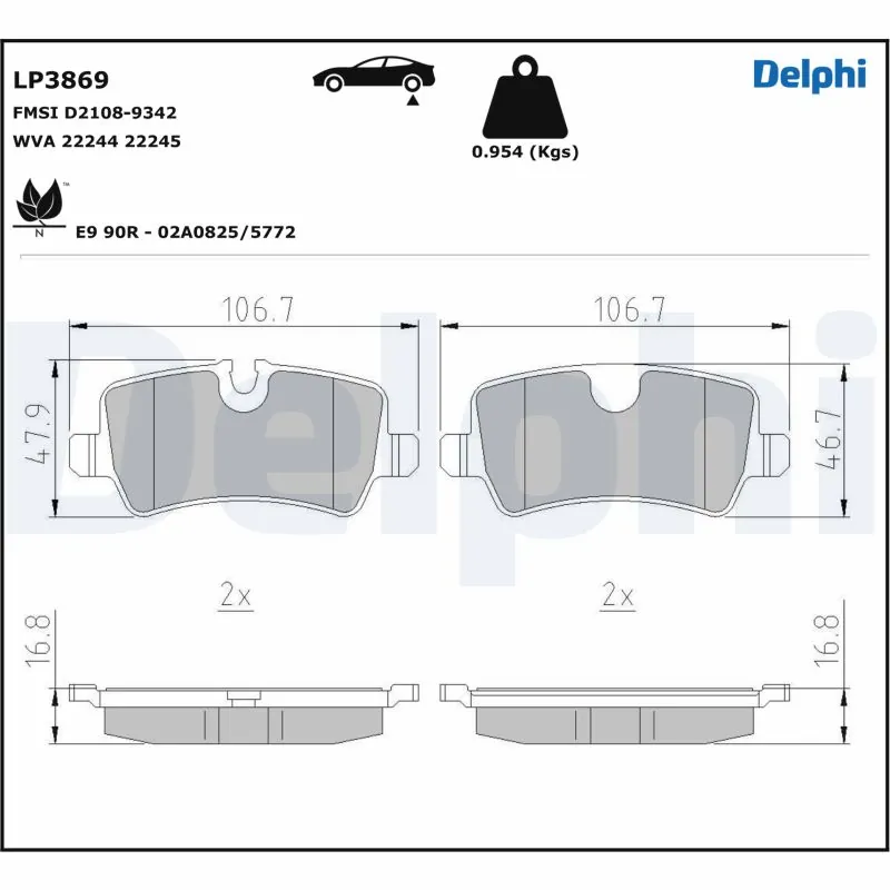 Kit de plaquettes de frein, frein à disque DELPHI LP3869