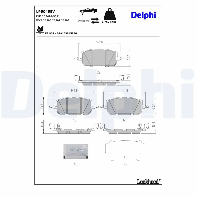 Kit de plaquettes de frein, frein à disque DELPHI LP5045EV