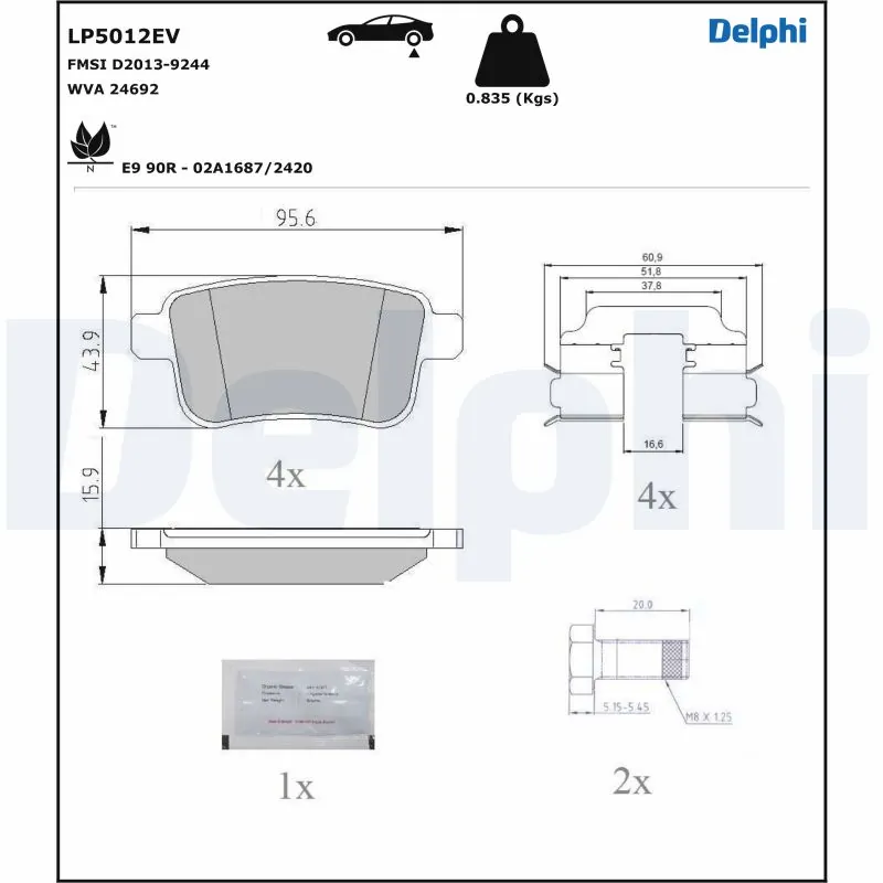 Kit de plaquettes de frein, frein à disque DELPHI LP5012EV