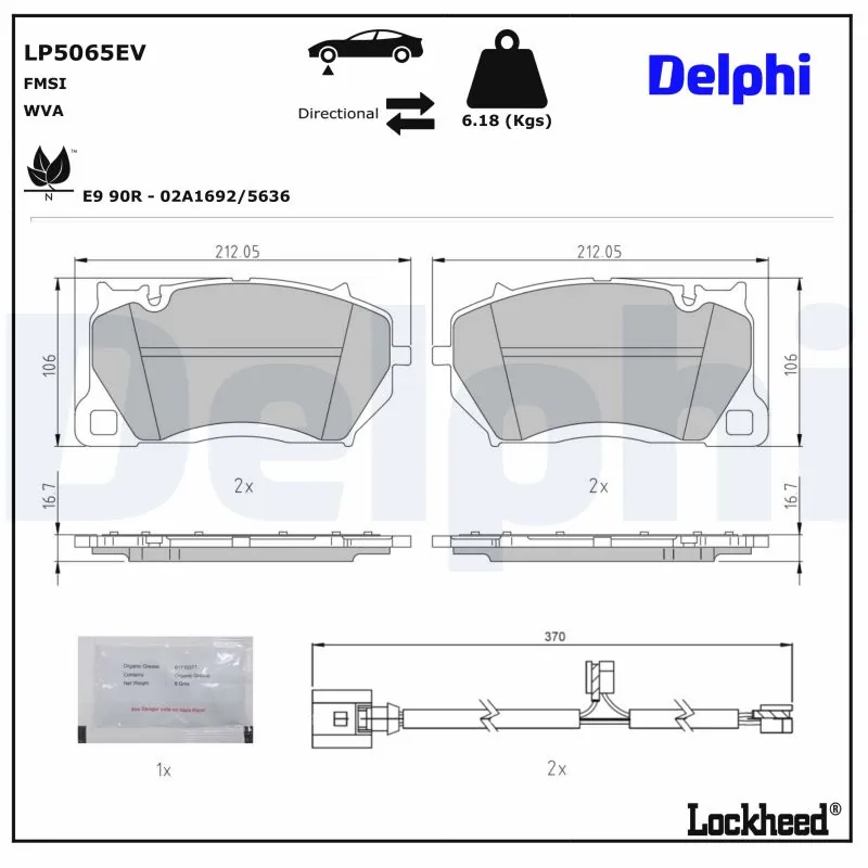 Kit de plaquettes de frein, frein à disque DELPHI LP5065EV