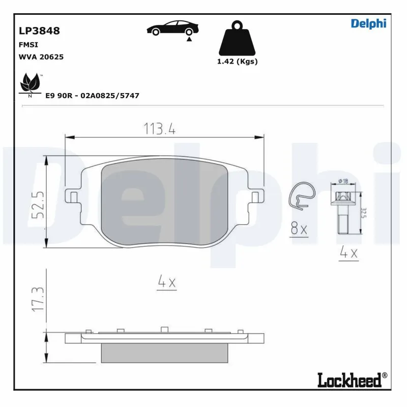Kit de plaquettes de frein, frein à disque DELPHI LP3848