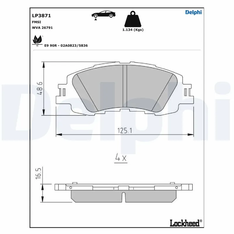 Kit de plaquettes de frein, frein à disque DELPHI LP3871