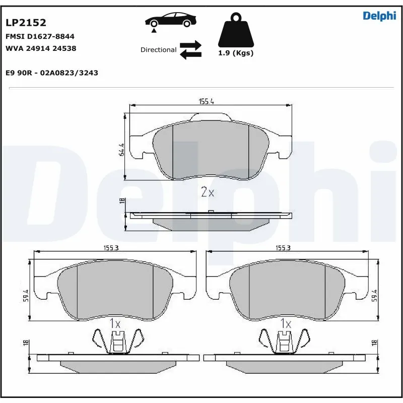 Kit de plaquettes de frein, frein à disque DELPHI LP2152