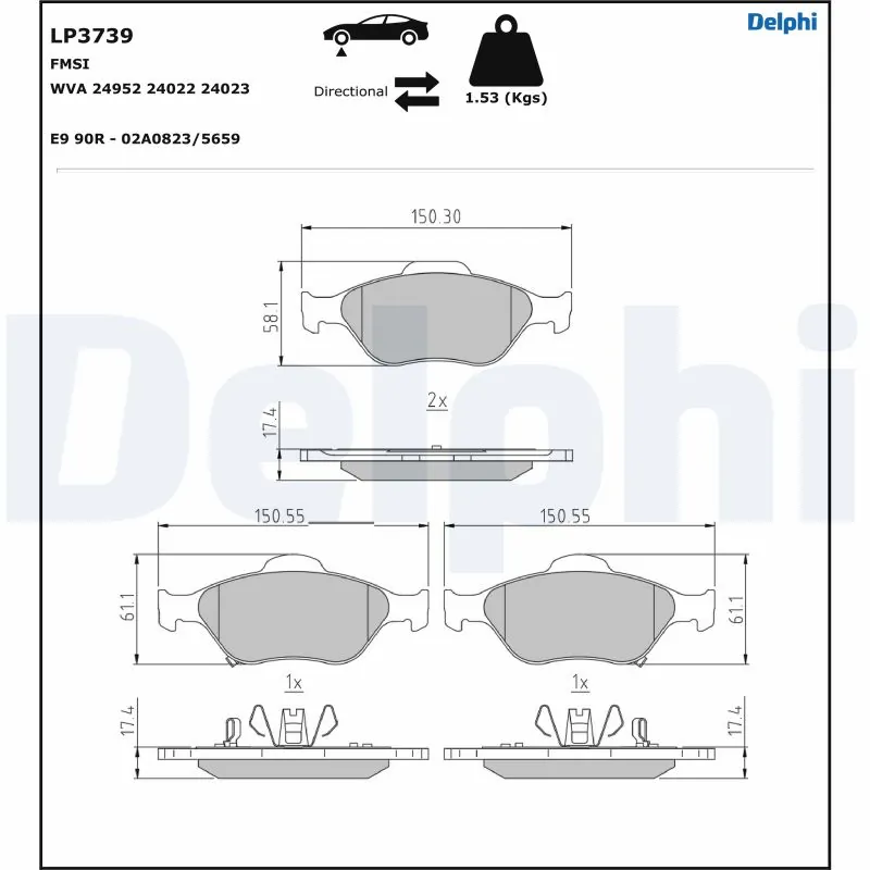 Kit de plaquettes de frein, frein à disque DELPHI LP3739