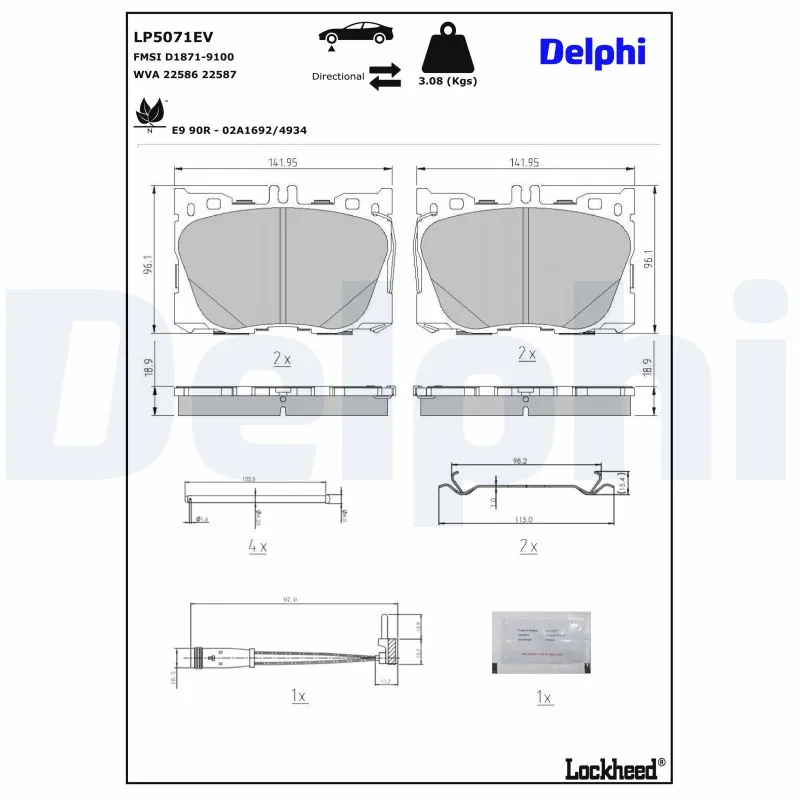 Kit de plaquettes de frein, frein à disque DELPHI LP5071EV