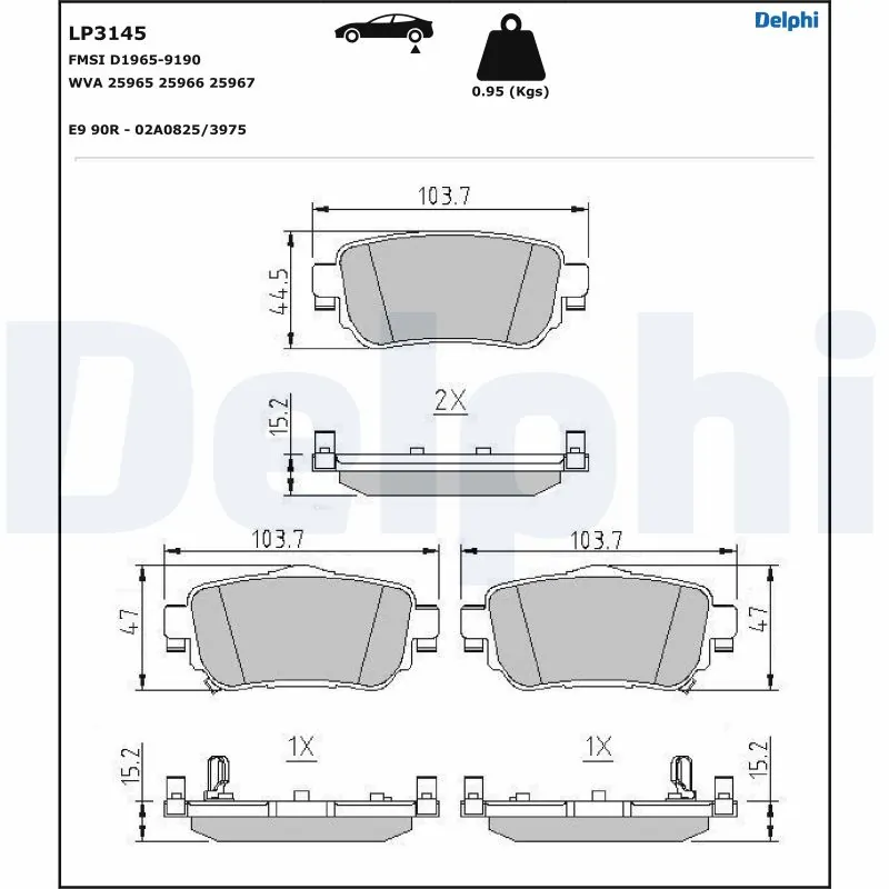 Kit de plaquettes de frein, frein à disque DELPHI LP3145