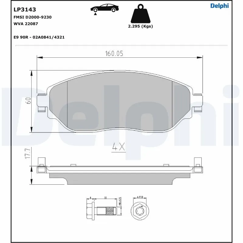 Kit de plaquettes de frein, frein à disque DELPHI LP3143