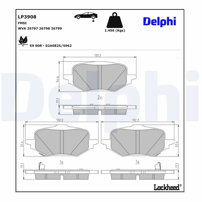 Kit de plaquettes de frein, frein à disque DELPHI LP3908