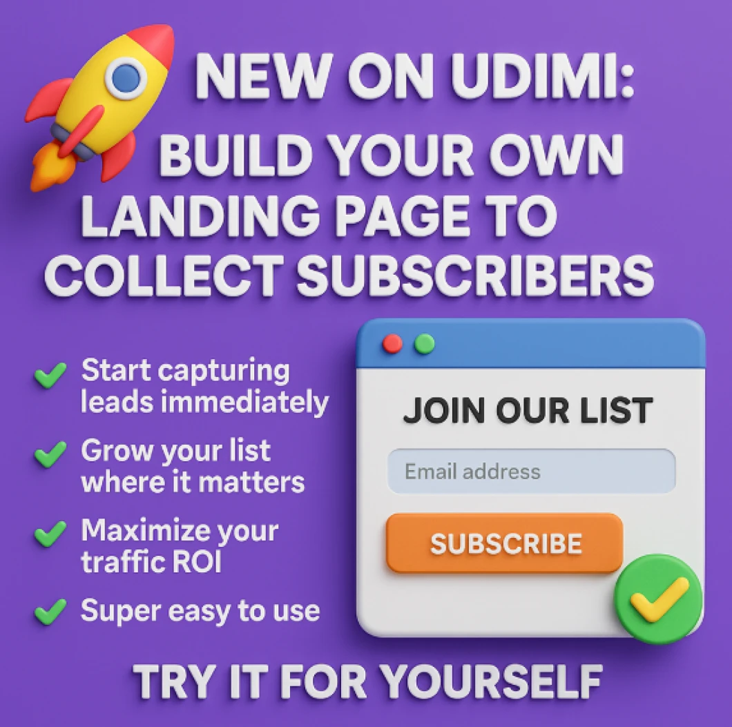 New on Udimi: Build Your Own Landing Page to Collect Subscribers