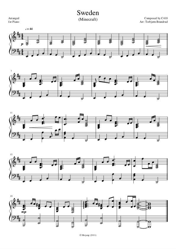 Daniel Rosenfeld (C418) Minecraft Theme Sweden (Calm) Sheet Music