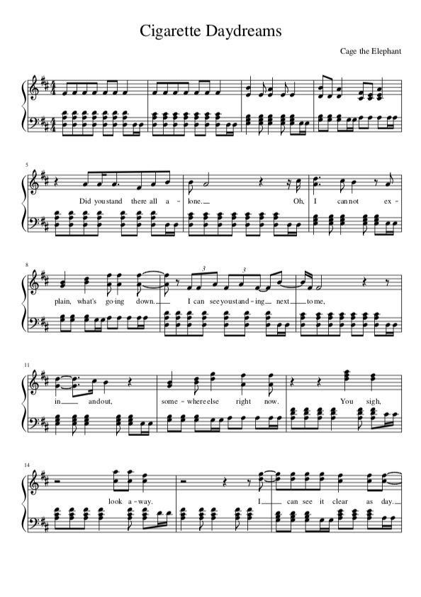 cigarette daydreams cage the elephant meaning Cage The Elephant Cigarette Daydreams Sheet Music Downloads