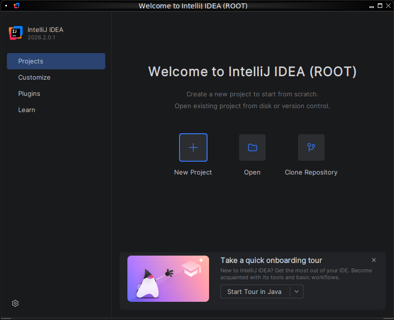 شاشة الترحيب Welcome to IntelliJ IDEA وزر New Project