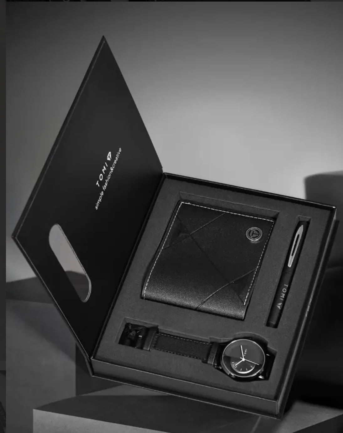 Men Tomi watch, wallet and pen set
