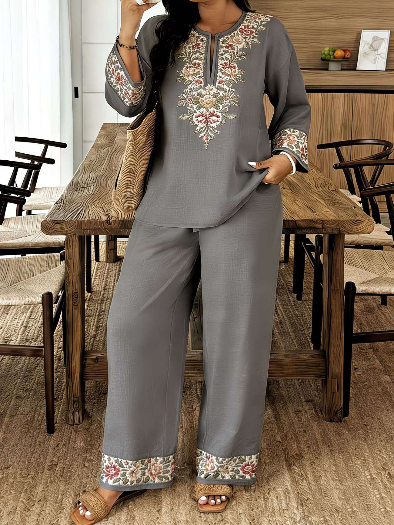 2026 Foreign Long Sleeve Lace Floral Ethnic Style Suits