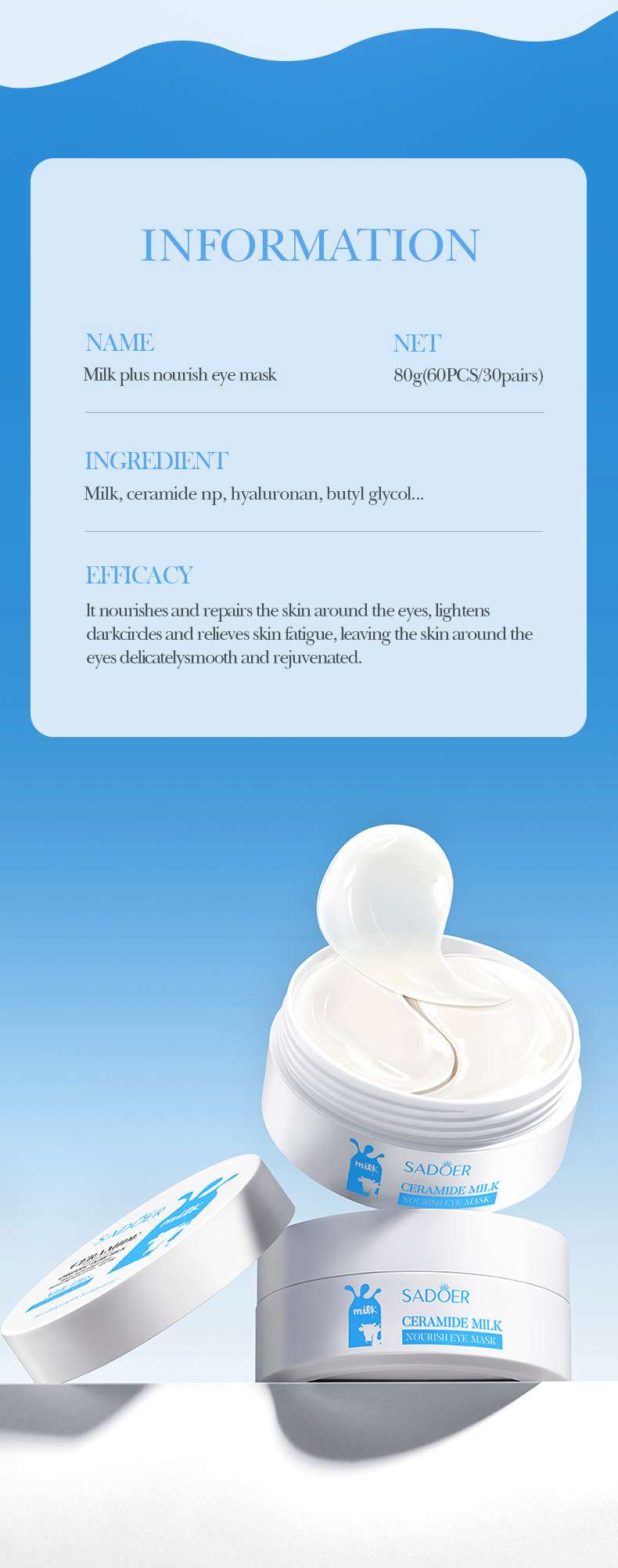 SADOER Milk Moisturizing Nourishing Eye Mask moisturizes the eyes and improve dry eyes mask