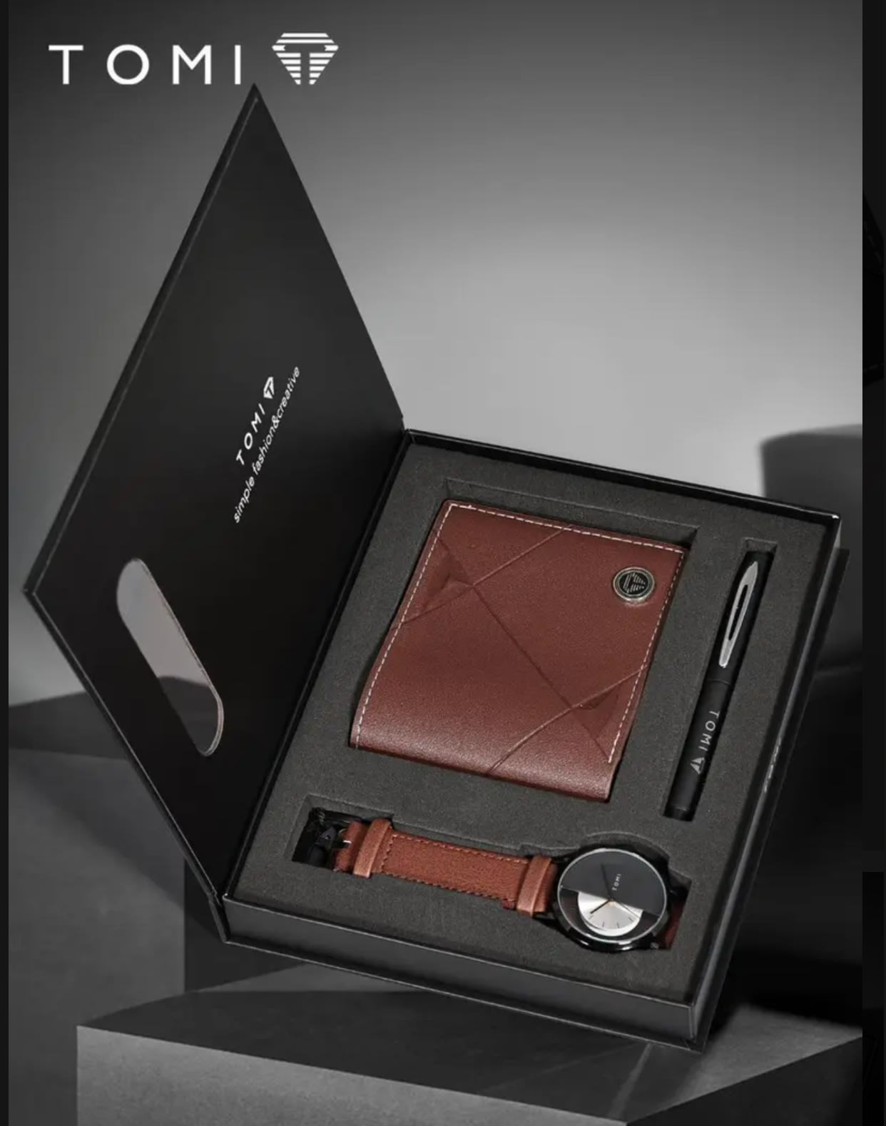 Men Tomi watch, wallet and pen set