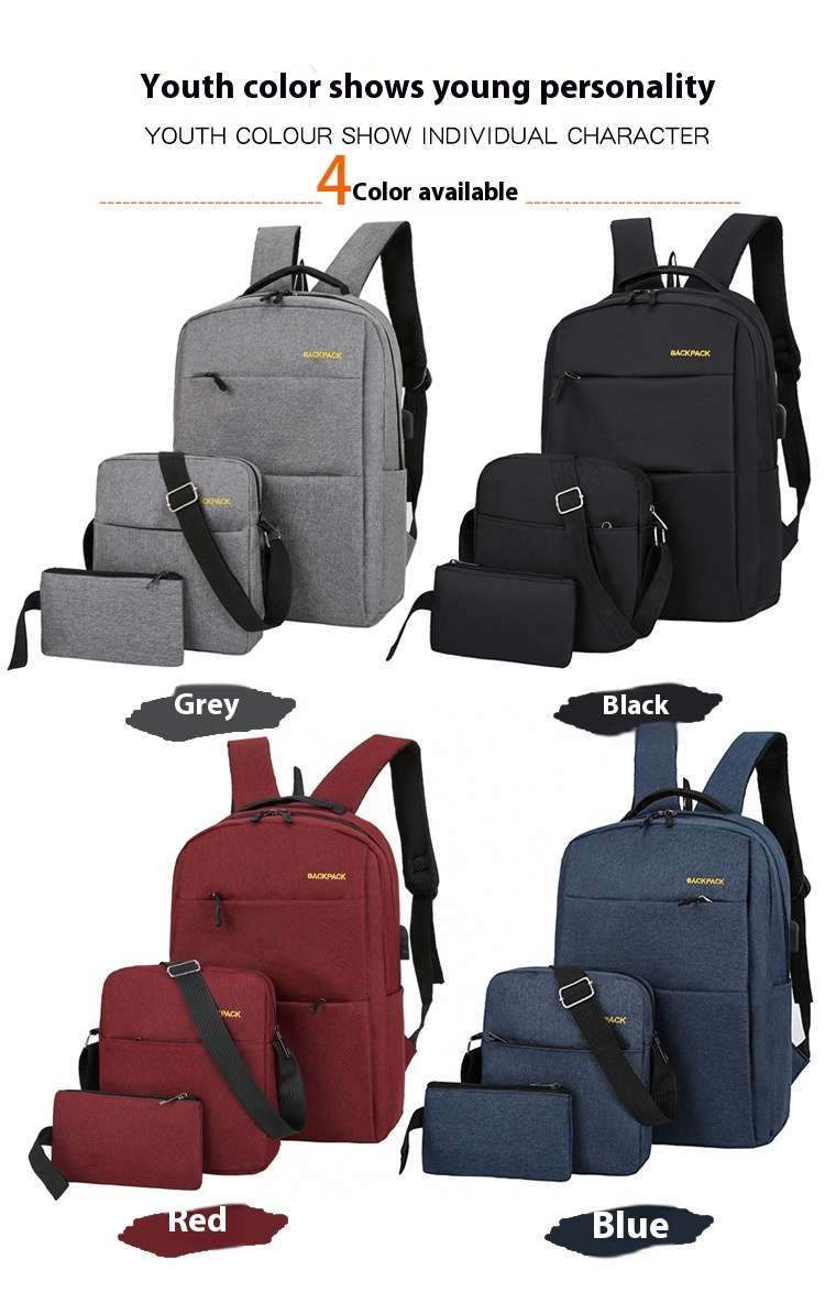 USB Backpack Three-piece Notebook Schoolbag