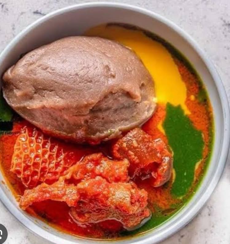 A wrap of Amala + Gbegiri + Ewedu + Buka stew