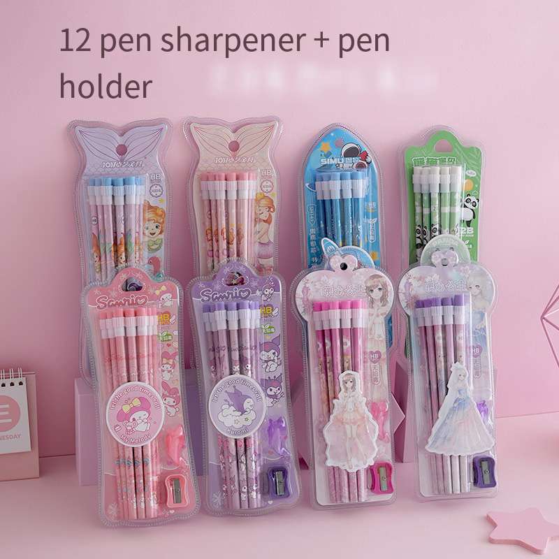 Cartoon High-value Round Pencil Set with Eraser