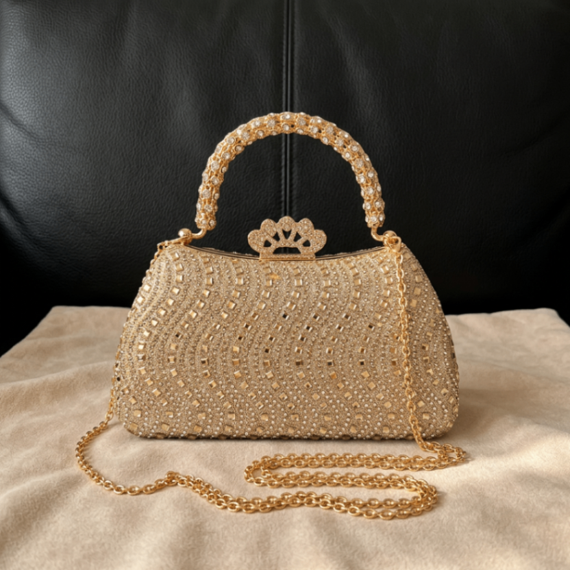 Glam Sparkly Rhinestone Evening Clutch, Elegant Formal Handbag for Women.