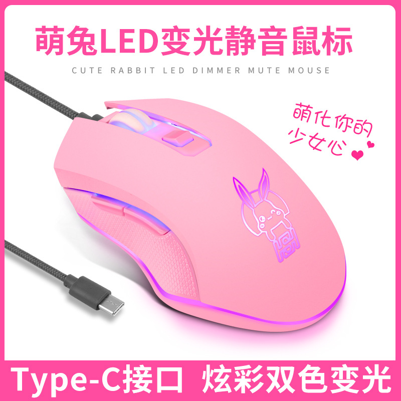 USB Type-C Wired Mouse Cute Cartoon Mouse Computer Accessories Peripherals Pc Desktop Computer Mouse Cartoon Mouse