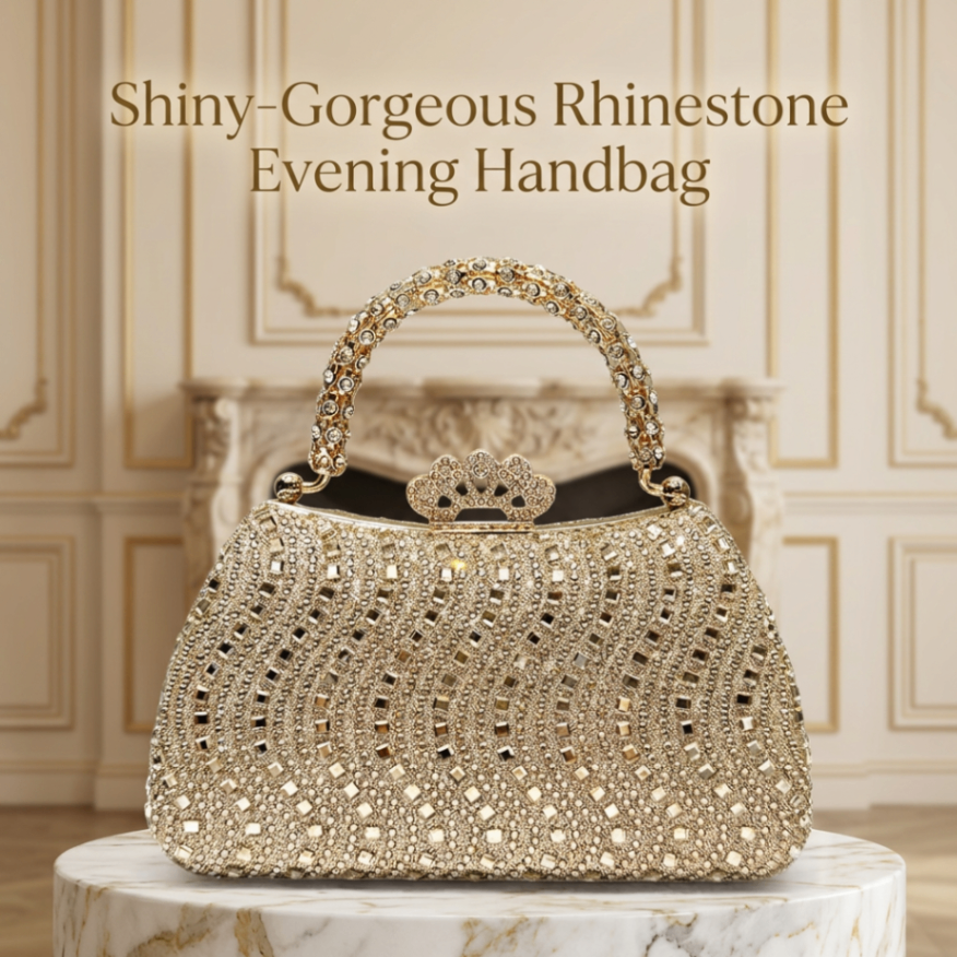 Glam Sparkly Rhinestone Evening Clutch, Elegant Formal Handbag for Women.