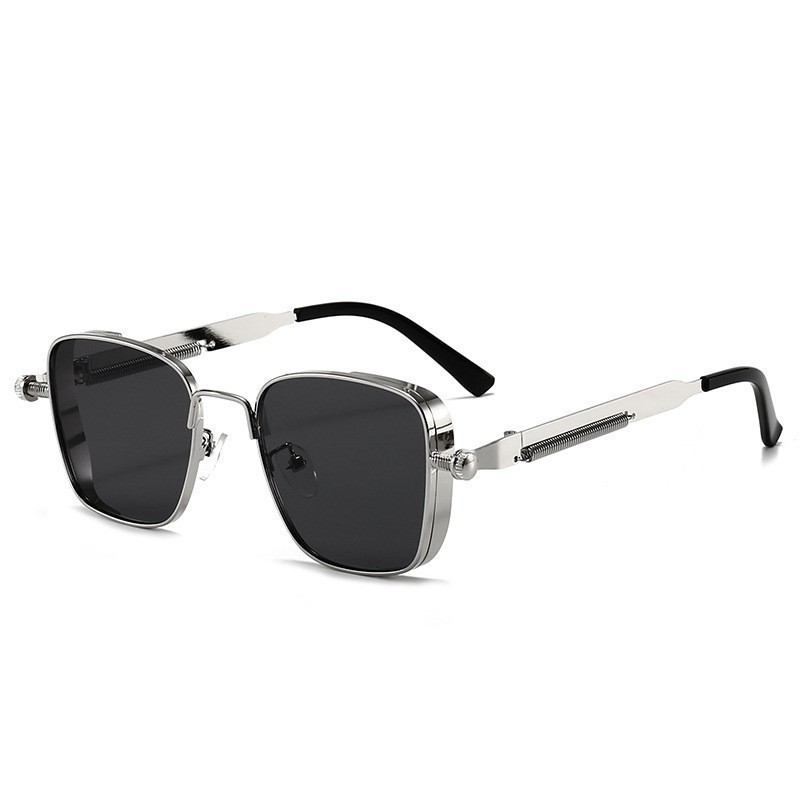 Big Frame 2026 New High-End Heavy-Duty Sunglasses for Men Square Frame Steampunk Metal Sunglasses with Spring Legs